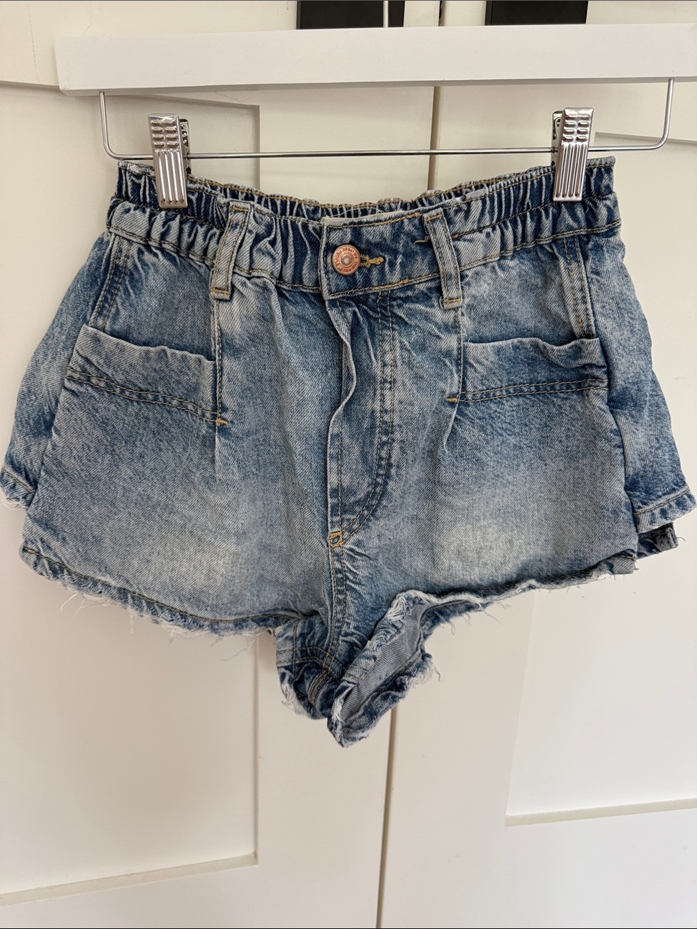 Free People Washed Light Blue High-Rise Denim Shorts